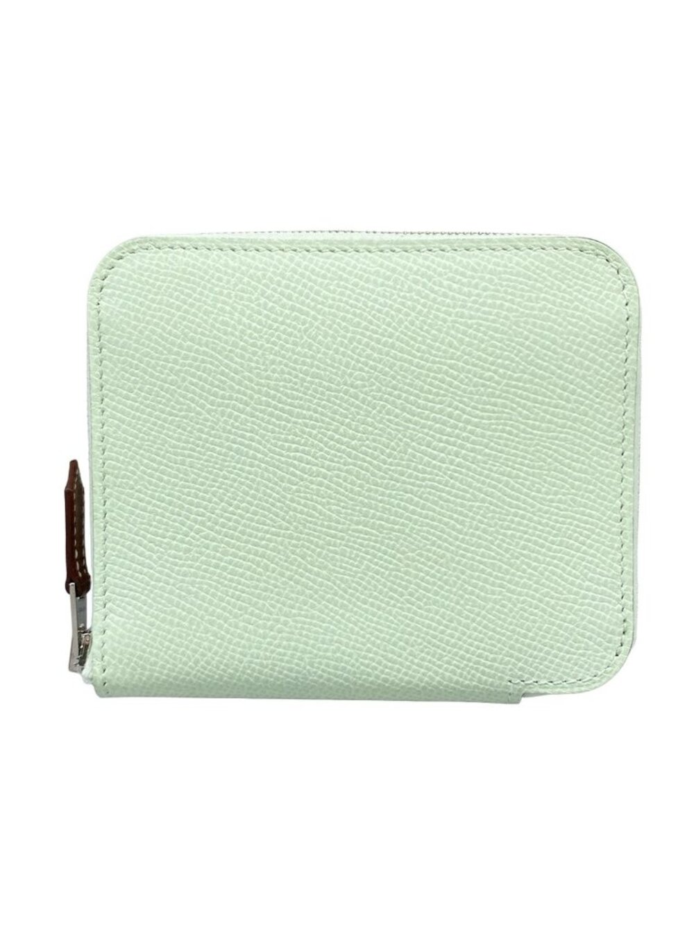 Hermes Coin Purse Azap Compact Silk'in Vert Fizz Zip Around Silver